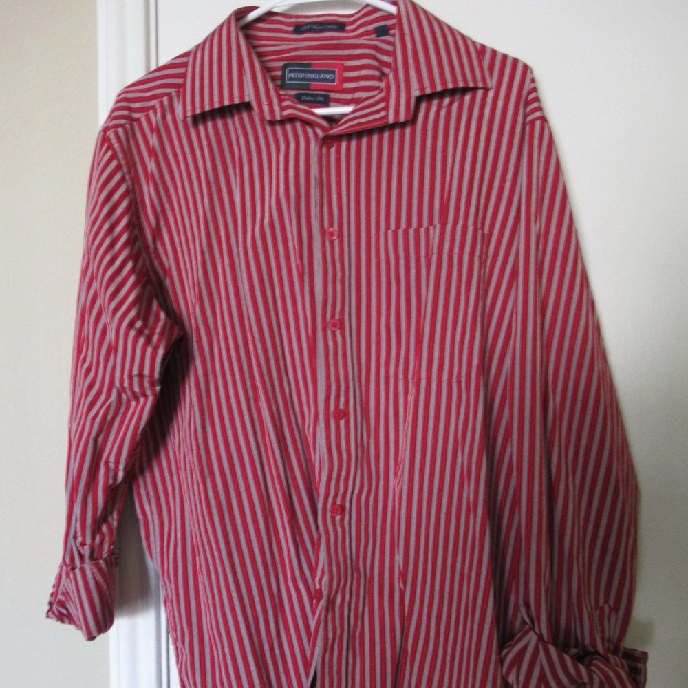 Peter England Striped Dress Shirt, Size L/42